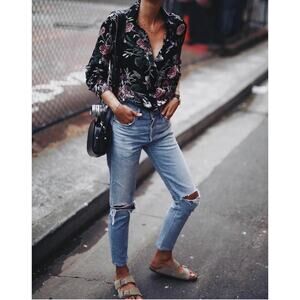 Citizens of Humanity Liya High Rise Crop Distressed Button Fly Denim Size 25